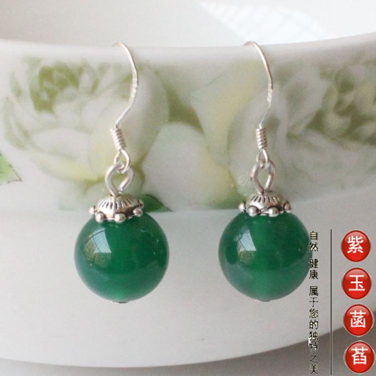 925纯银耳勾天然绿玉髓玉耳环耳坠原创手工女士长耳环新品包