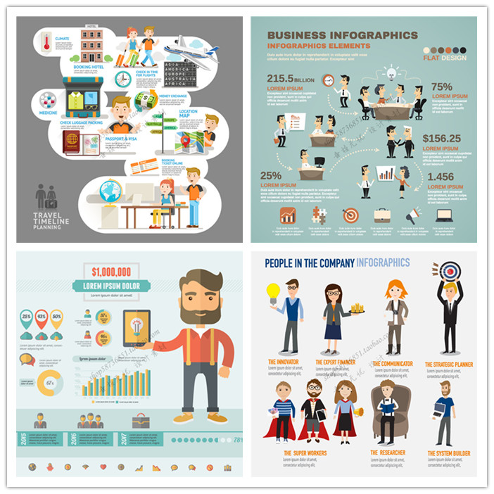 A1358矢量扁平化信息图商务人物工作业绩开会议柱状图 AI设计素材
