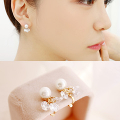 Korean version of posting new tassel zircon Pearl pierced earrings ear clip earrings ear bone-free clips