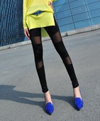 子保暖裤 潮流性感网纱拼接秋冬加绒打底裤 弹力裤 显瘦小脚裤 女修身