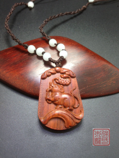 红木生肖鼠项链礼品吊坠小叶紫檀
