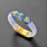 Very Thai bracelet s925 silver plated opening natural chalcedony cloisonne enamel ladies bracelet mum