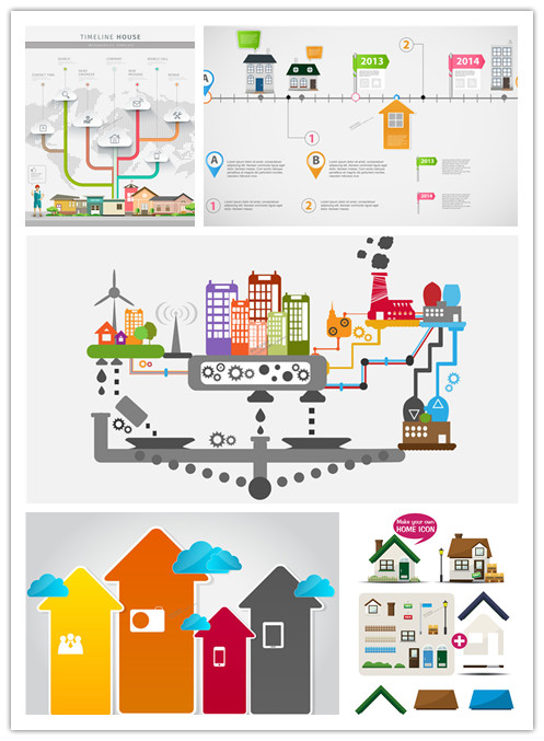 A0444矢量扁平化城市商务信息图房地产 AI设计素材
