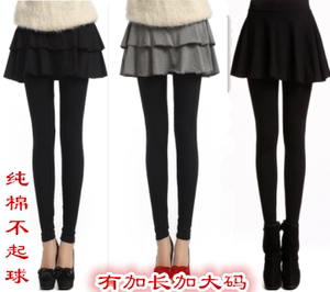 春秋季薄款显瘦小百褶假两件打底裤裙女弹力显瘦加大码加绒冬靴裤