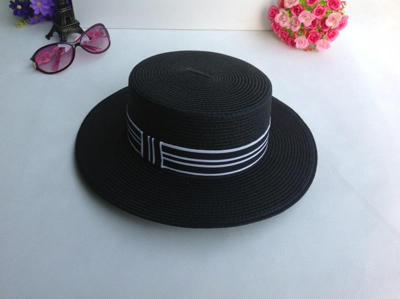 韩版夏天街拍遮阳防晒英伦爵士休闲平顶平边帽纸辫宽边黑色草帽