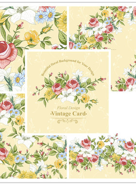 A1643矢量清新玫瑰花朵背景树叶花环四方连续婚礼 AI设计素材