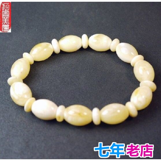 天然琥珀吊坠珠波罗地海牙白花蜜蜡小桶手链手串男女无烤色变黄了