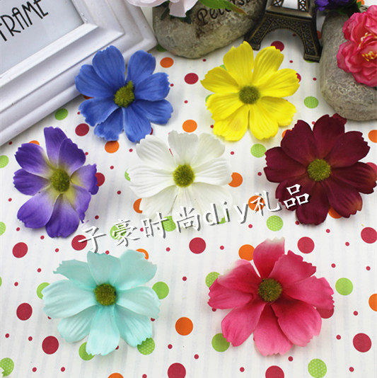 DIY仿真花纯色波斯菊假花头 绢布花朵服装帽饰鞋饰家居装饰 7cm图片
