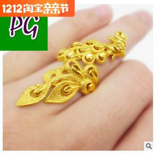 越南沙金欧币不掉色镀18K金欧美夸张凤凰孔雀戒指环结婚庆首饰