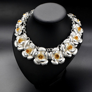 925 silver plated Thai Thailand ladies necklace Silver Flower flowers Europe and the exaggerated silver necklace