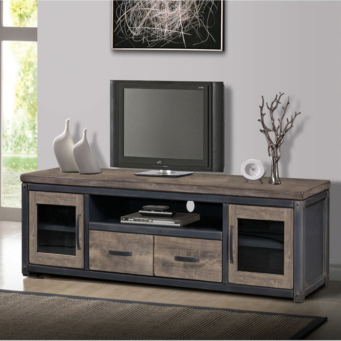 美式电视柜 简约复古做旧铁艺实木茶几电视柜地柜储物柜