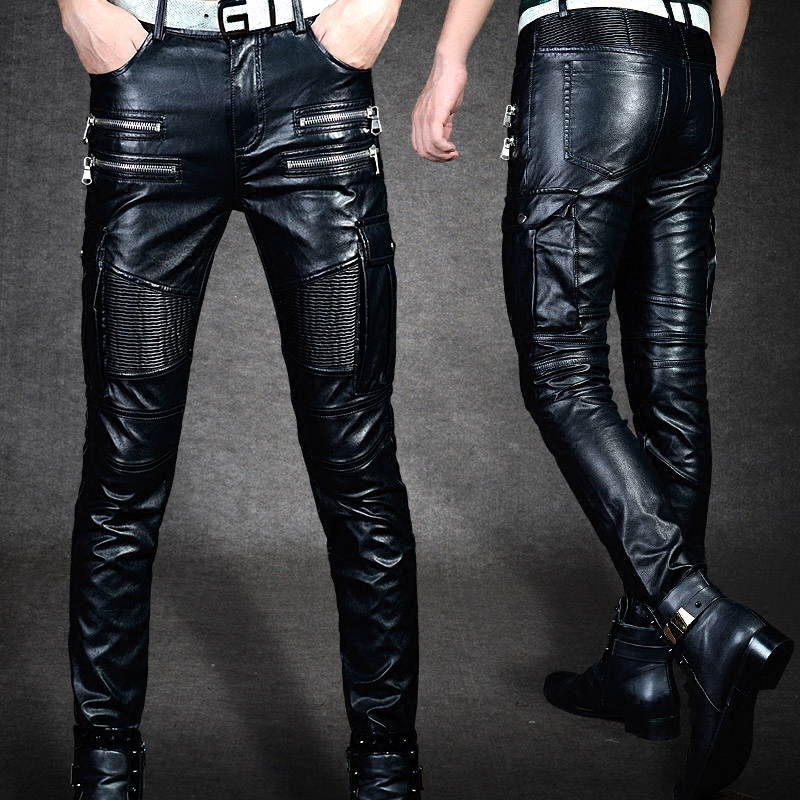 Autumn and winter Trend personality man Leather pants locomotive Nightclub Punk rock Self cultivation PU Leather pants Skinny pantsin the Men's clothing, Lederhosen  category - from Buy2taobao.com to provide professional Taobao agent buy service
