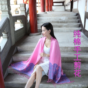 手工剪花围巾女纯色长款丽江民族风披风两用夏季空调披肩批 发秋