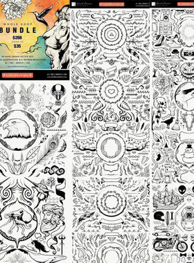 矢量设计素材 欧式花纹动物印度图腾PS插件AI/CSH/PSD/SKETCH格式