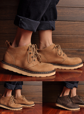 原创经典英伦风短靴日系马丁靴男牛皮工装靴男鞋韩版机车靴情侣潮