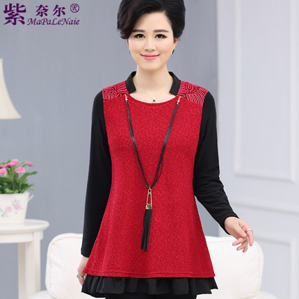 中老年女装秋冬加绒加厚打底衫中年女装中长款