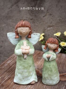 树脂做旧美式乡村风绿色古董娃娃