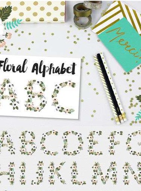 A1649矢量花朵组成的英文字母图 AI设计素材+PNG免抠图