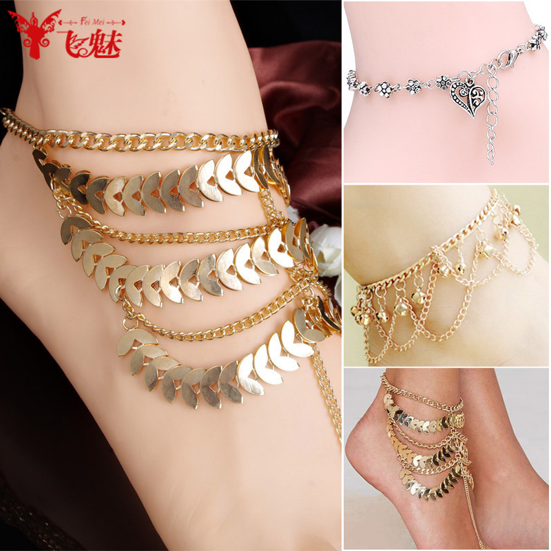 飞魅 肚皮舞练功服配饰铃铛流苏脚链 民族舞蹈表演出饰品足饰链子