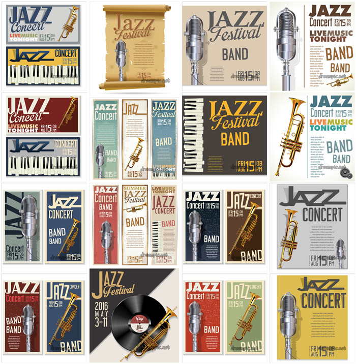 [602]AI矢量设计素材 欧美爵士乐音乐演唱会海报麦克风乐器banner