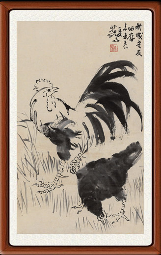 装饰画国画字画客厅挂画集八骏图奔马到成功徐悲鸿鸡双吉图赠装裱