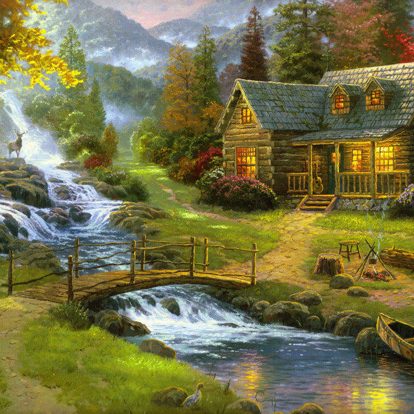 精准印花法国正品dmc十字绣客厅大画油画风景 乡村美景
