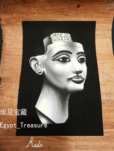现货 埃及深棕色纸莎草画 夜光效果 古埃及美皇后尼菲提提