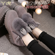 Women fur short boots winter boots leather snow boots with flat Scrubs rabbit fur winter boots platform increases student shoes