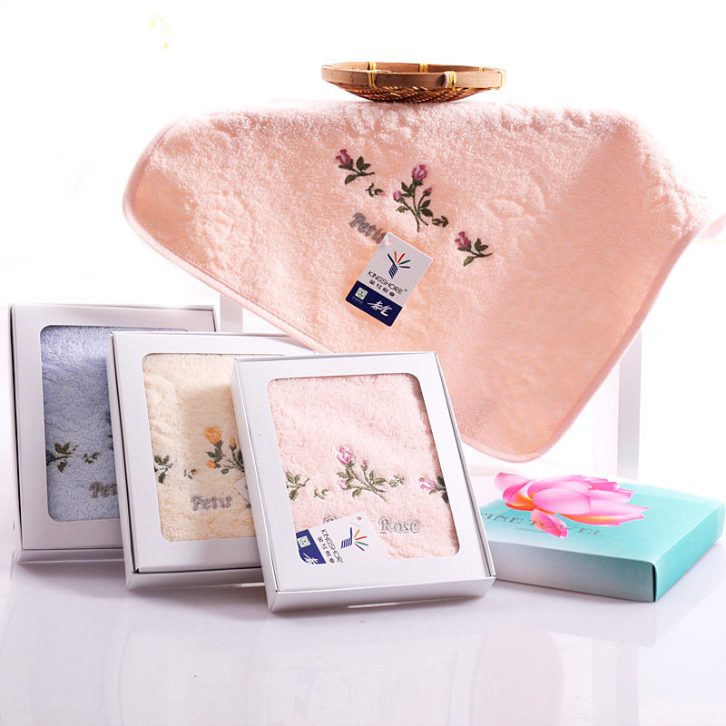 金号礼盒  单条方巾装 玫瑰图案 清新淡雅 结婚回礼 单位团