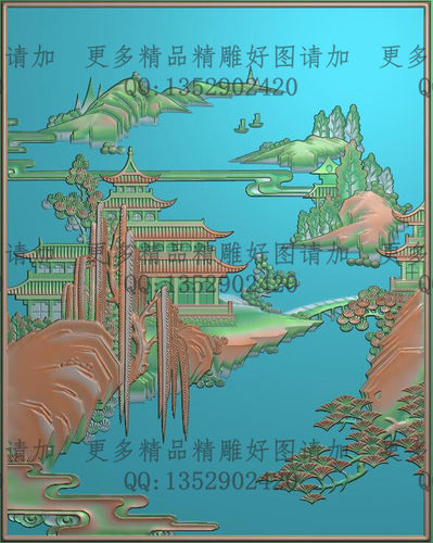 高清精雕图灰度图浮雕图电脑雕刻图精品山水2背板266x335新款特价