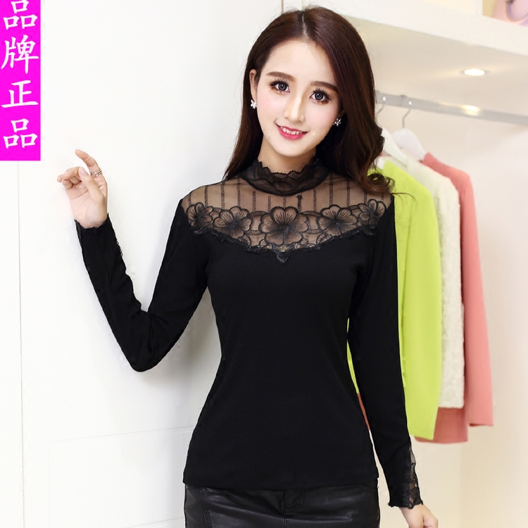 新款長袖春裝韓版上衣修身小衫高領莫代爾蕾絲衫大碼女裝打底衫在類目 女裝/女士精品, 蕾絲衫/雪紡衫中 - 來自Buy2taobao.com提供專業的淘寶代購服務