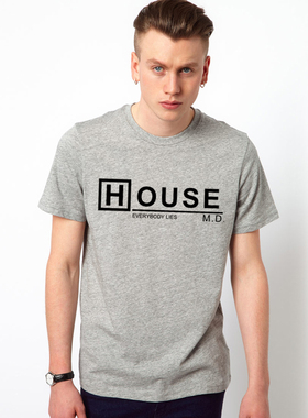 美剧HOUSE豪斯医生男T恤短袖纯棉简约夏季高品质圆领青少年学生潮