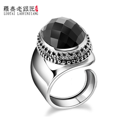 Vintage opening Thai silver ring 925 Silver jewelry men and Korean fashion black Onyx rings women wave ring