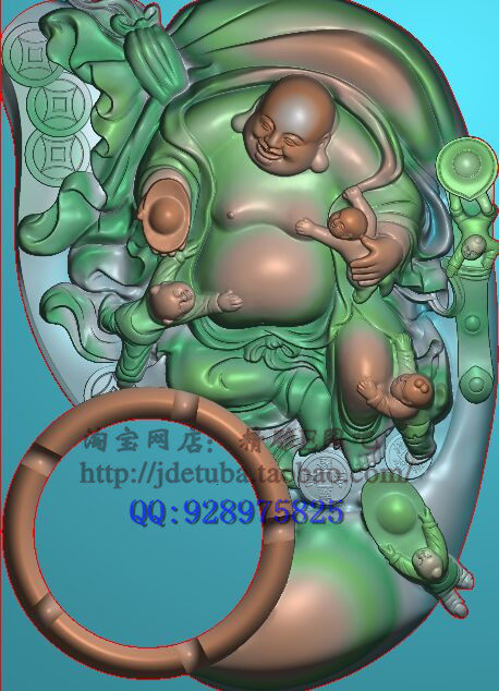 高清设计素材木雕素材精雕图jdp灰度图bmp精品五子弥勒佛烟灰缸