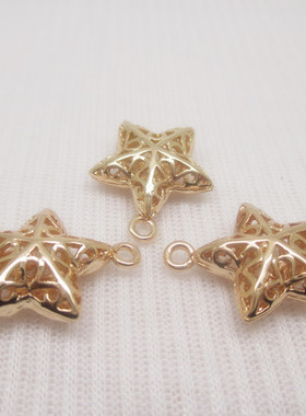 DIY饰品配件 24k包金色双面镂空五角星吊坠 金属挂件