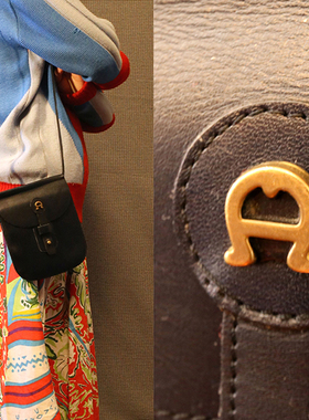 1980s vintage 德国老牌儿AIGNER马蹄标深蓝色mini小挎包