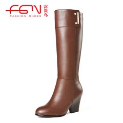 Fuguiniao shoes boots coarse high boots with leather and velvet boots boots