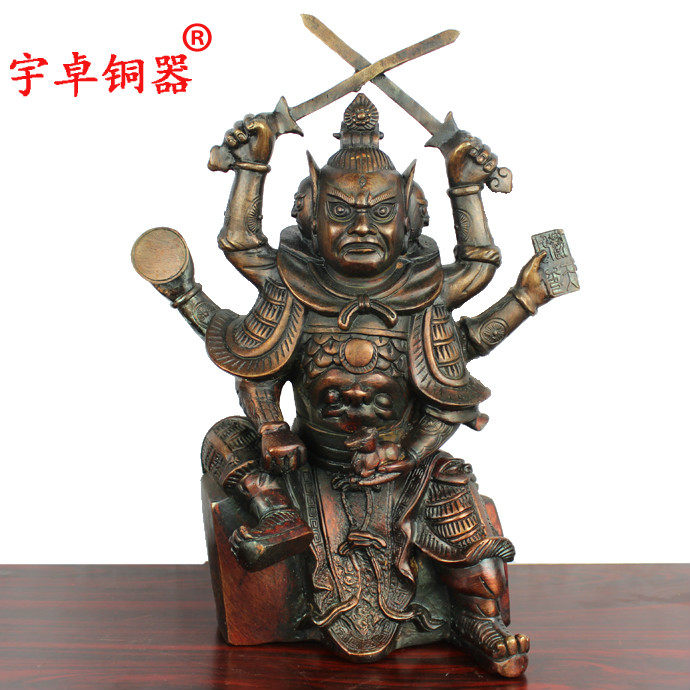 宇卓铜器黄铜大黑天三头六臂铜像 马王爷 纯铜大黑天火神火神
