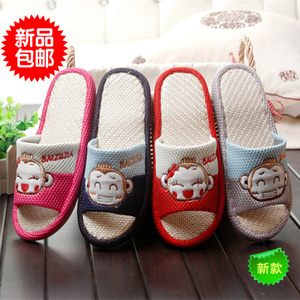 包邮儿童卡通加厚防滑可爱小宝宝居家居亚麻网吸汗透气地板拖鞋