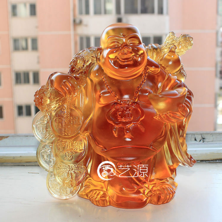 琉璃佛像摆件扁担黄金和尚弥勒佛开业乔迁礼品创意家居酒柜装饰品