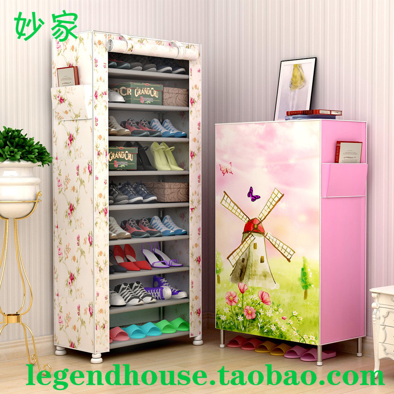 鞋柜鋼架簡易布藝牛津布卷簾門拉簾式鞋架防塵拉鏈經濟型全封閉的