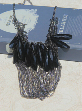 长款多层亚克力宝石黑色时尚饰品