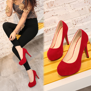 大码细跟防水台圆头伪娘高跟鞋性感女装大佬用品cosCD变装反串男