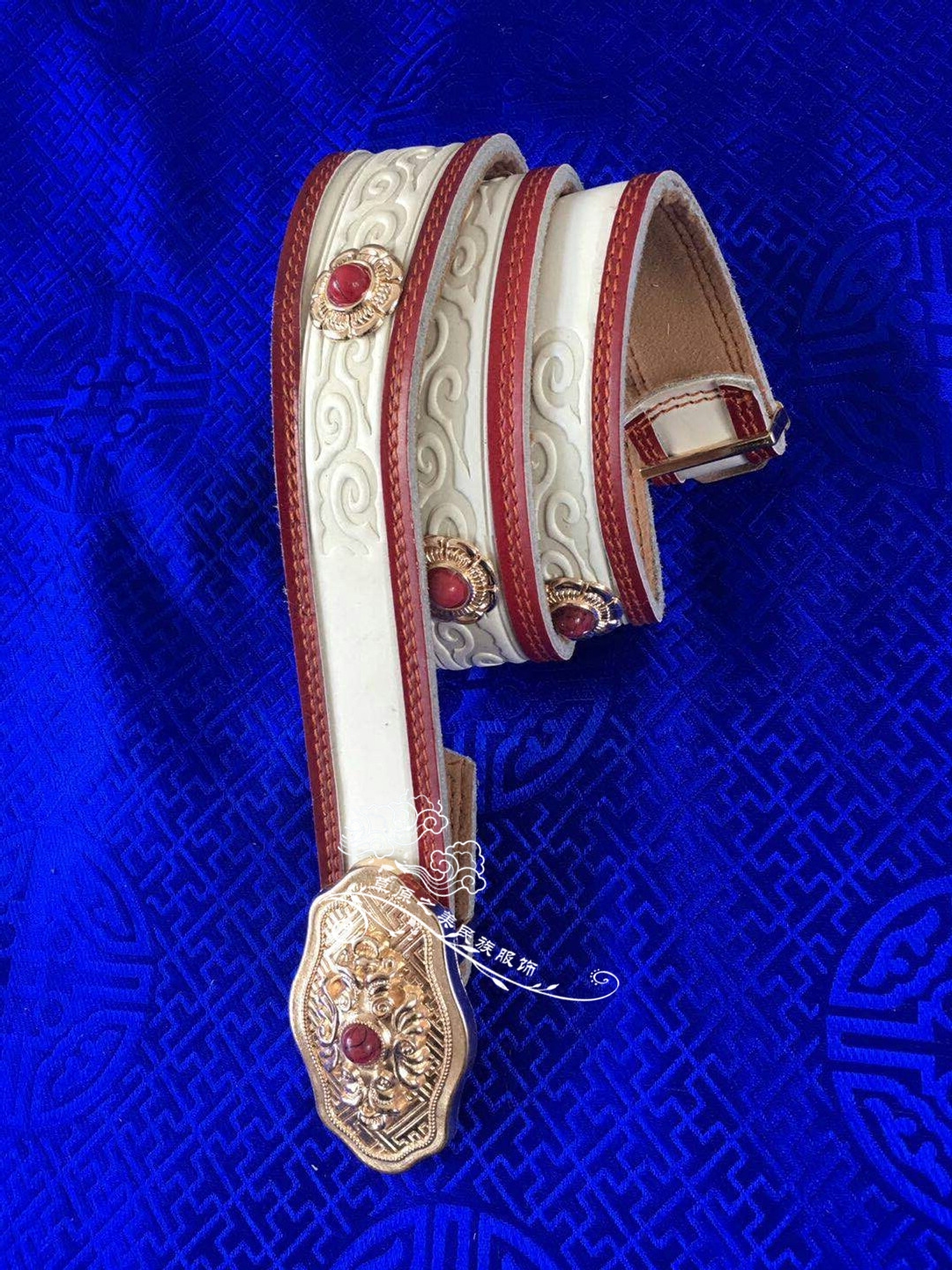 蒙古族特色女士皮带手工祥云印花腰带蒙古袍佩饰腰封可调节精品
