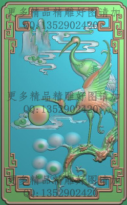 高清精雕图灰度图浮雕图电脑雕刻图精品檀雕松鹤背板192x309新款