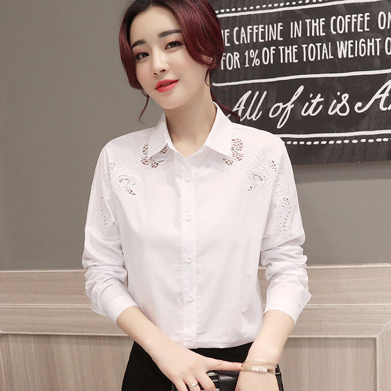 白襯衫長袖2020春裝新款韓版女裝刺繡镂空打底衫修身顯瘦純棉襯衣在類目 女裝/女士精品, 襯衫中 - 來自Buy2taobao.com提供專業的淘寶代購服務