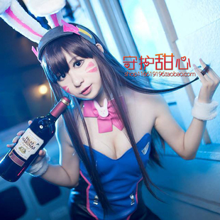 {甜心家}守望先锋 D.va宋哈娜dva 兔女郎 深棕色长发cosplay假发