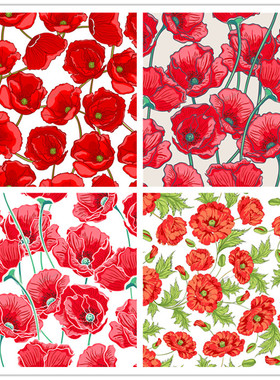 A0763矢量观赏罂粟花卉花朵四方连续底纹纹理背景壁纸 AI设计素材