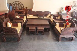 红木家具大红酸枝加大荷花宝座沙发十三件套实木交趾黄檀