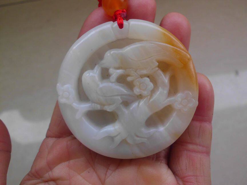 促销新款黄龙玉颈饰鸟语花香吊坠毛衣链饰品男女款挂件玉佩收藏品